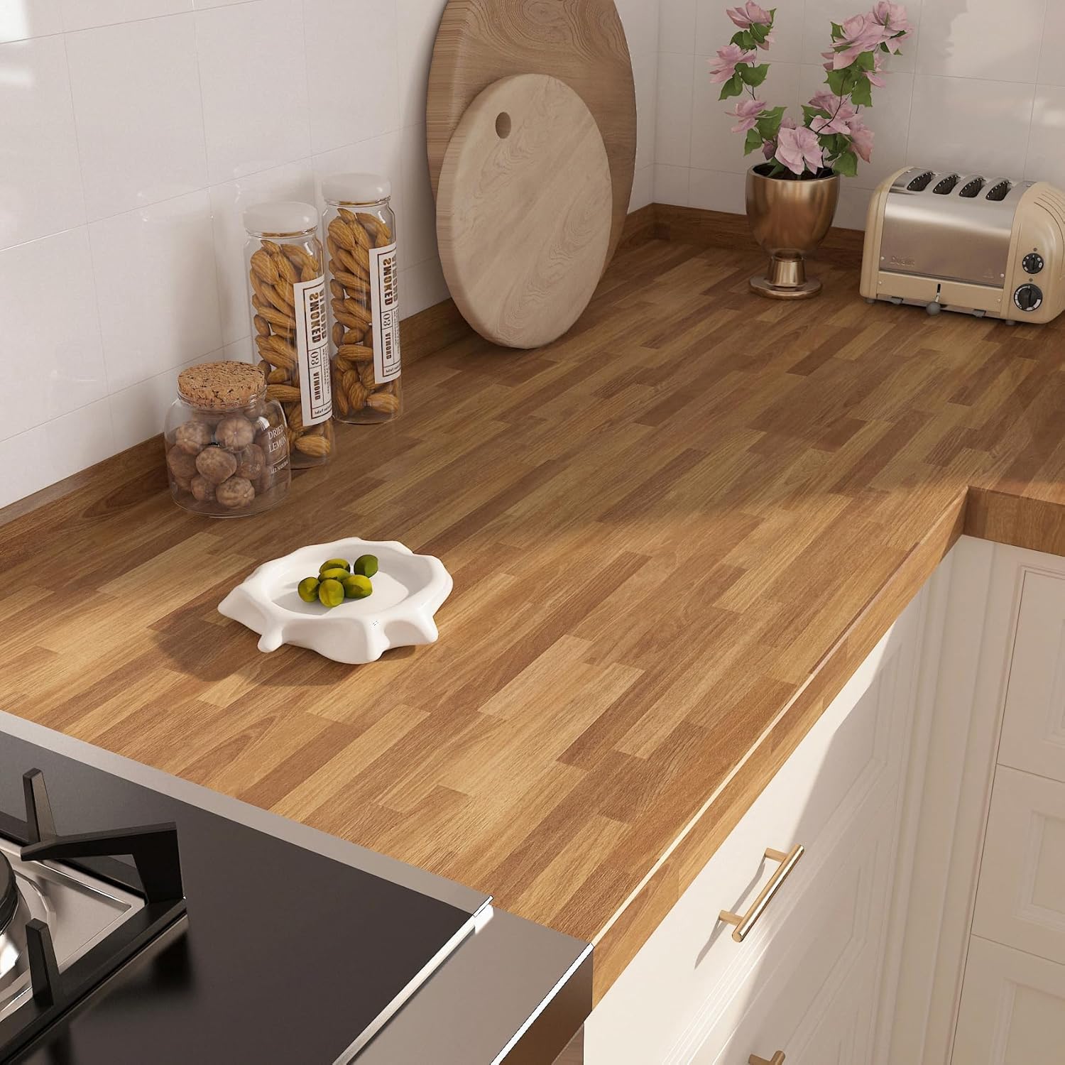 FunStick Light Brown Butcher Block Wood Panel Effect Wallpaper Vinyl Self Adhesive Furniture Sticky Back Plastic for Kitchen Worktop Vinyl Wrap Wood Wallpaper Peel and Stick Table Top Rustic 30CMx5M