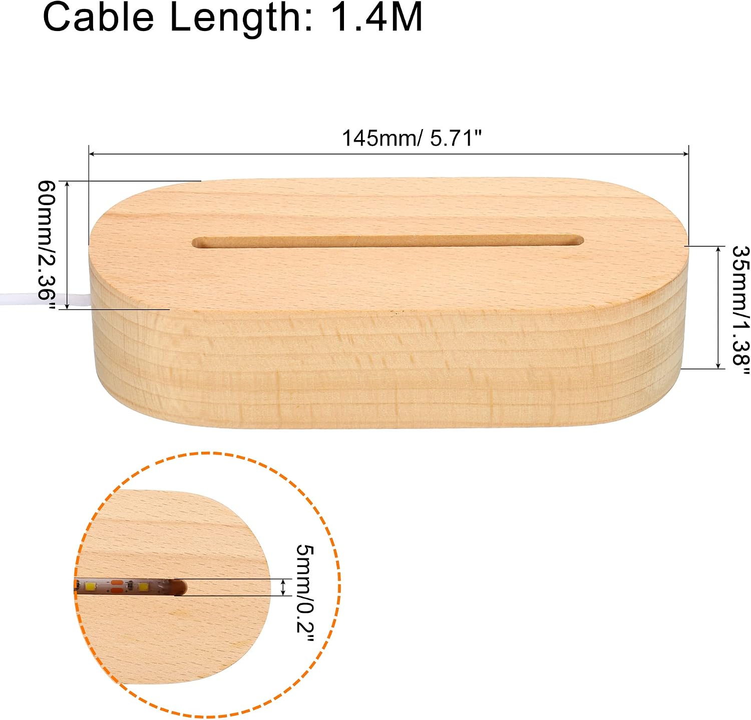 PATIKIL Wooden LED Light Base Stand, 2 Packs Oval Wooden 3.74" x 0.2" White Lights Display Pedestals for Acrylic Nightlight Crystal Art, Wood Color