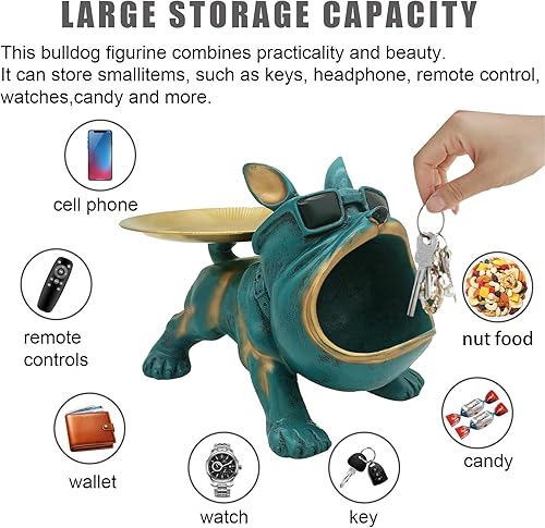 Miniatura 2 de Huhote Estatua de bandeja de bulldog francés de resina, cuenco para llaves de plato de caramelo de bulldog, accesorios de regalo de bulldog francés,