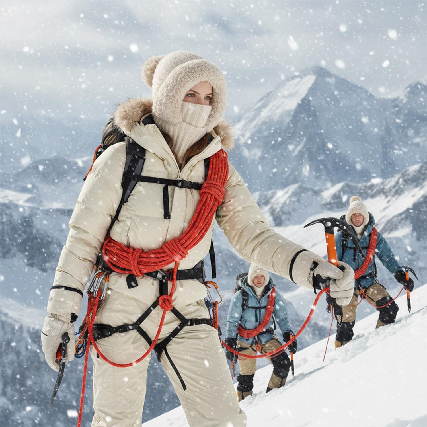 HUAMULAN Women Winter Beanie Hats One Piece Fleece Lined Knit Balaclavas Mask Set Skull Neck Circle Scarf Ski Snow Hat Pompom - Image 8