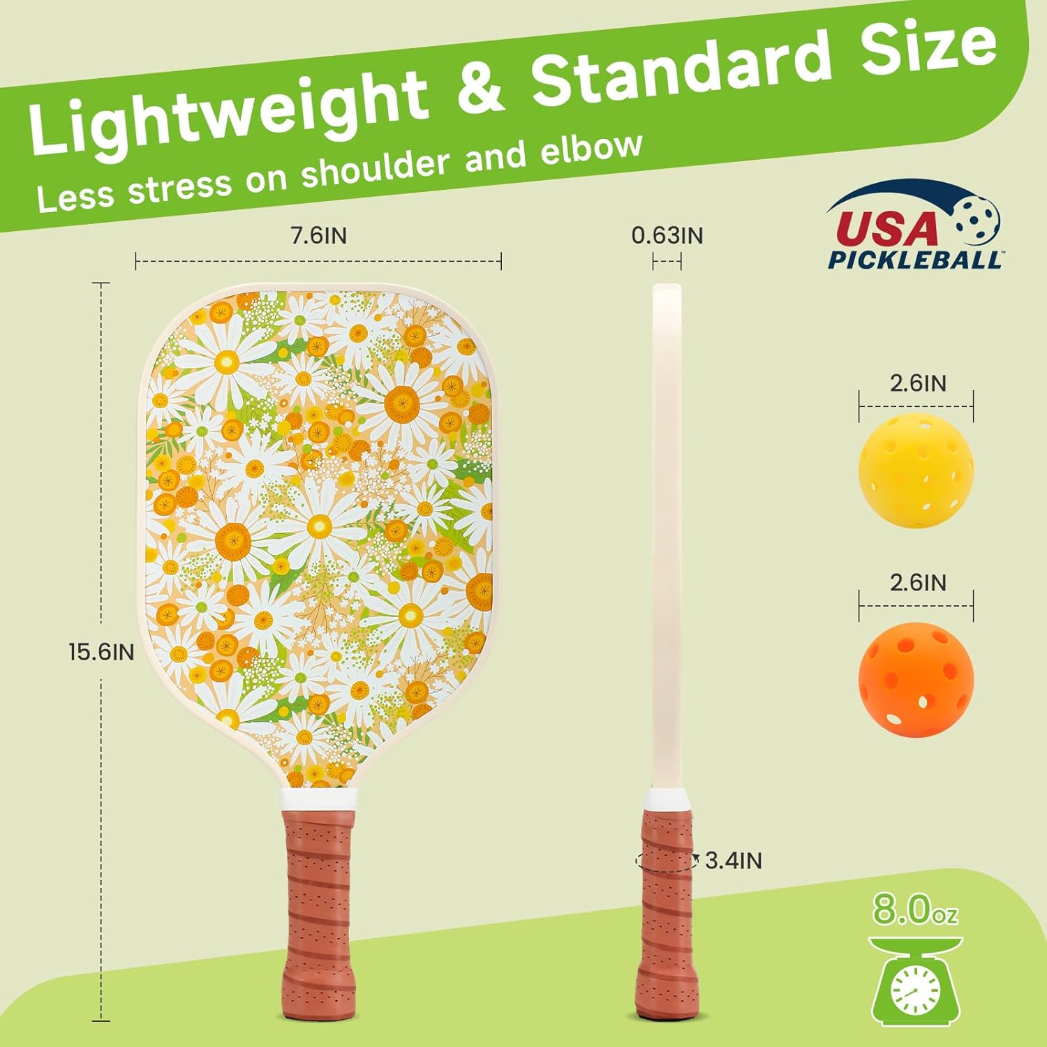 Pickleball Paddles, USAPA Approved Cute Pickleball Paddles Set of 2/4, Polypropylene Honeycomb Core, Fiberglass Pickleball Set with 2 or 4 Pickleball Rackets, 4 Balls, 1 Bag for Women