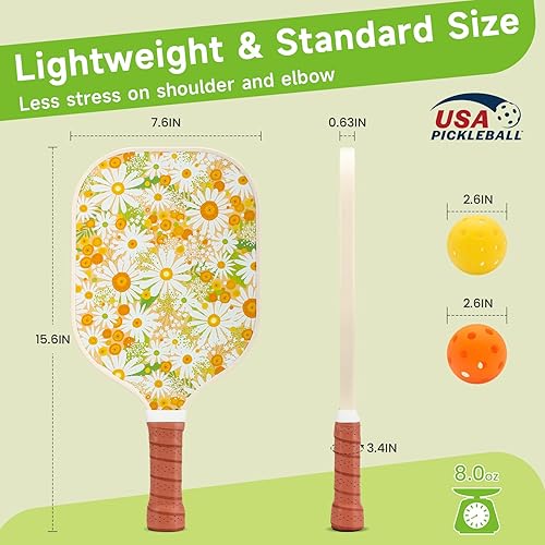 Miniatura 2 de Palas de pickleball aprobadas por USAPA, juego de 2 palas de pickleball de polipropileno, núcleo de panal de abeja, juego de pickleball de fibra de