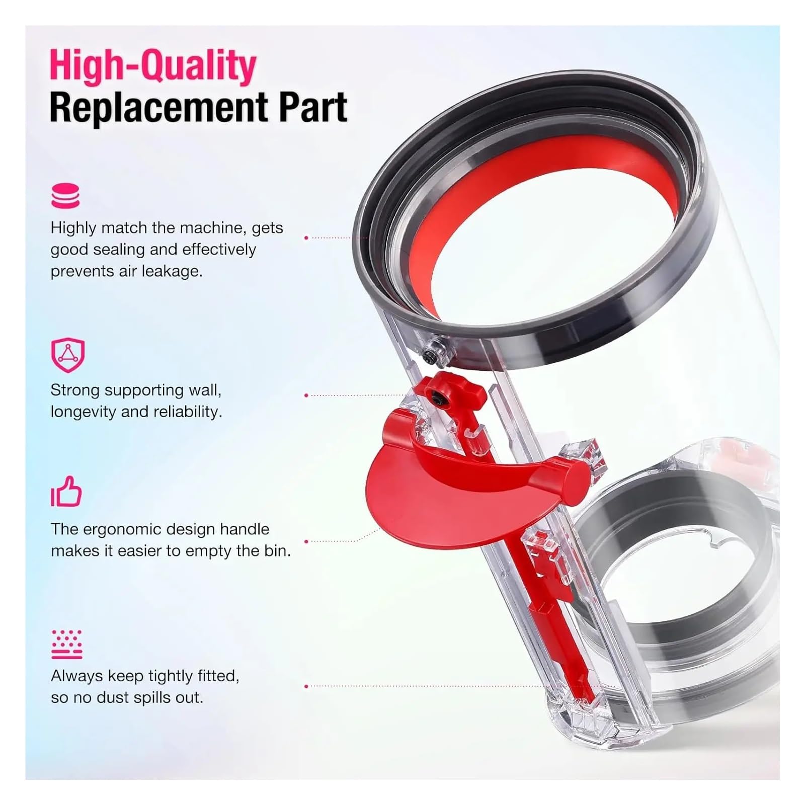 Contenitore for aspirapolvere, compatibile con Dyson, V10 SV12, contenitore for aspirapolvere senza fili di grandi dimensioni, contenitore for polvere trasparente, ricambio 969509-01