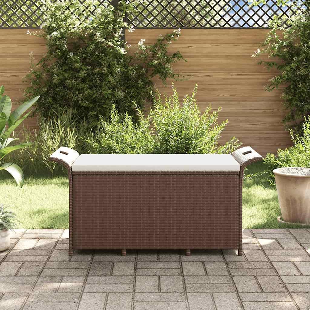 Patio Storage Bench with Cushion, Outdoor Wicker Deck Box with Cushion, PE Rattan Deck Storage Box, Brown 45.7"x18.1"x22.4" Poly Rattan,-490