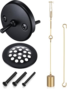 Enhon Universal Bath Tub Drain Linkage Assembly with Trip Lever and Strainer Done Cove, Bathtub Drain Kit, Fit for Trip Lever Bath Tub Waste and Overflow DrainingMatte Black