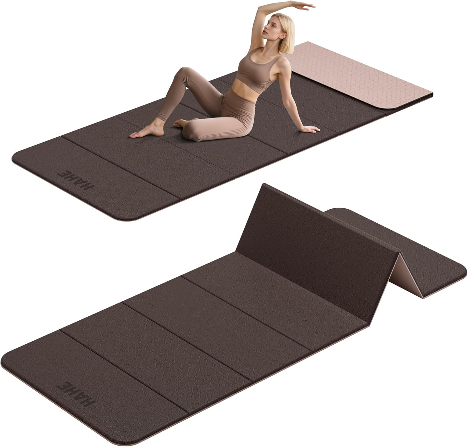 HAHE 7-Fold Design Extra Thick Yoga Mat 72"L x 24"W x 0.47",TPE Fitness Exercise Mats, Non-Slip Foldable Yoga Mat, High Density, Portable for Men & Women, Yoga, Pilates, Home Gym