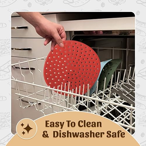 Miniatura 7 de Linda's Essentials - Forros de silicona reutilizables para freidora de aire (paquete de 3)  Forros antiadherentes fáciles de limpiar alfombrillas