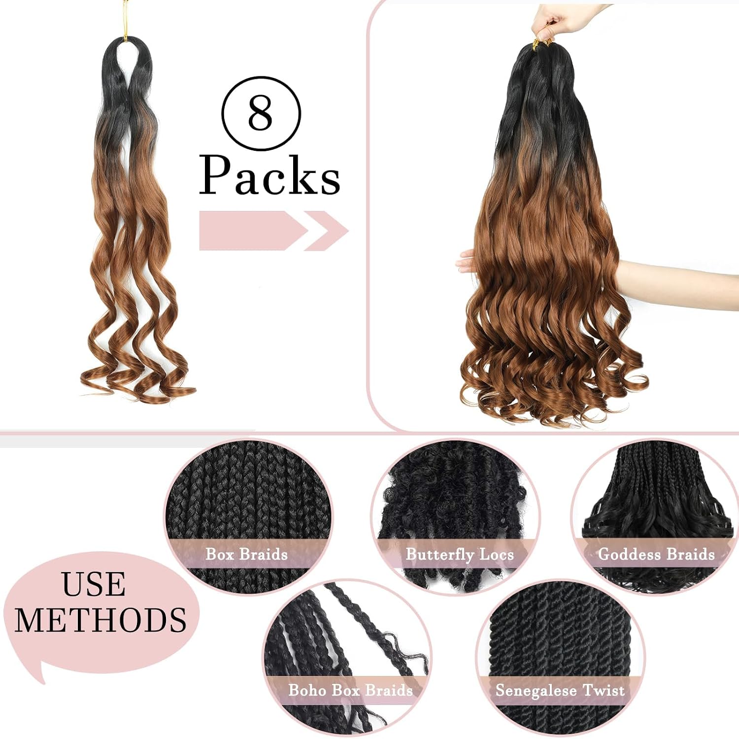 French Curl Braiding Hair 14 Inch Curly Braiding Hair 8 Packs Pre Stretched Bouncy Loose Wave French Curls Crochet for Black Women (1B/30, 30 inch (pack of 8))