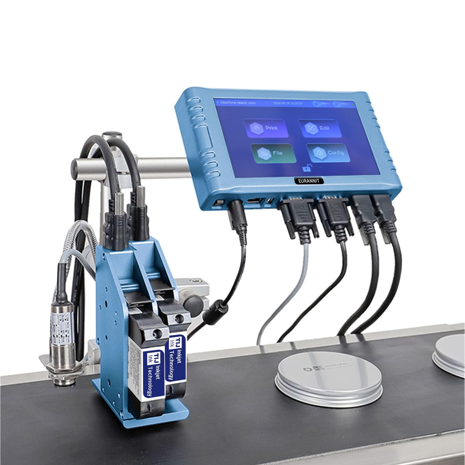 Eurannit Automatic Inkjet Coding Machine for Production Line, Thermal Inkjet Printer 260E with 7”Touchable Screen for Date/Batch/QRCode/Barcode/Logo etc (2 Nozzle / 1 in)