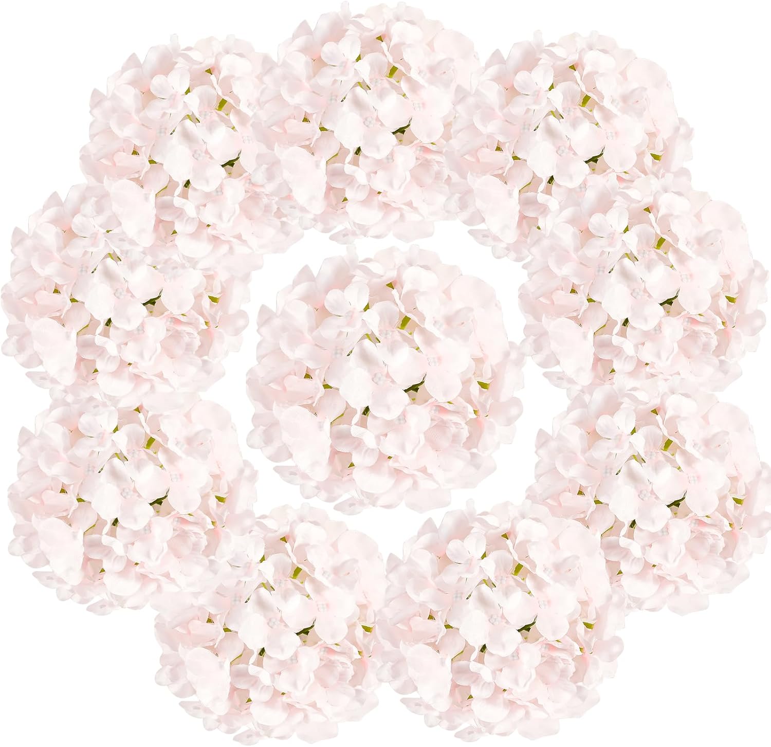 Auihiay 10PCS Hydrangea Artificial Flowers, Faux Hydrangeas Flower for Wedding Centerpieces, DIY Bouquets, Bridal Shower, Floral Decor Home Decoration with Stems (VASE NOT Included)-Light Pink