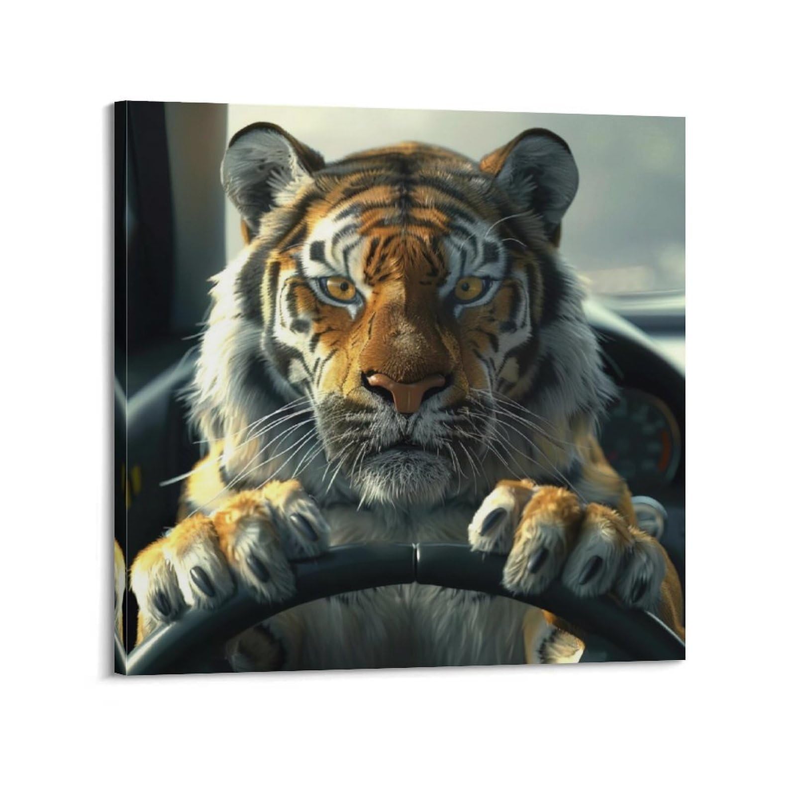 JTLFXY Animal Artwork Poster The Tiger in The Car Poster Decorative Painting Canvas Wall Posters And Art Picture Print Modern Family Bedroom Decor Posters 12x12inch(30x30cm)
