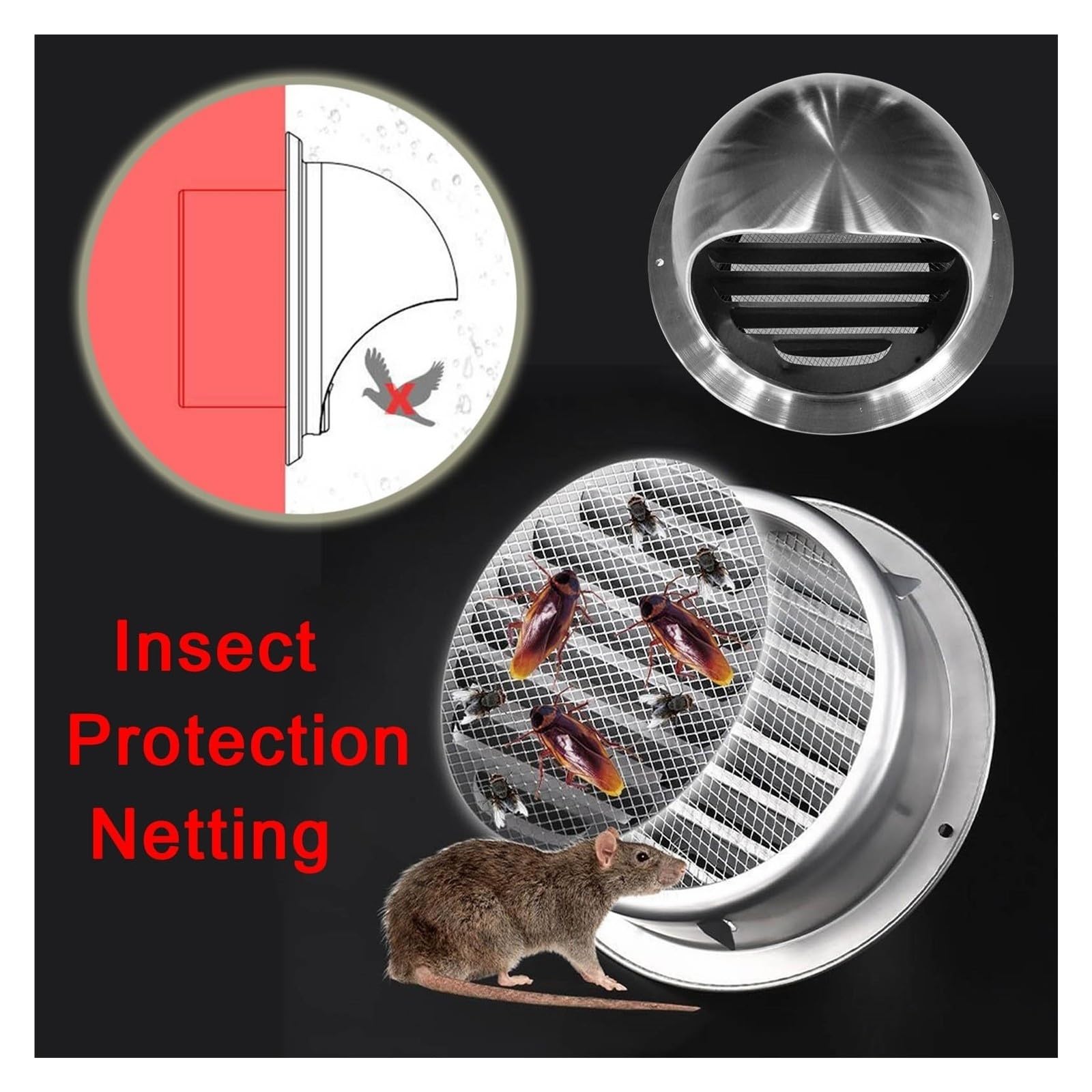 Griglia Di Ventilazione In Acciaio Inox Per Accessorio Di Sfiato 60 a 300mm