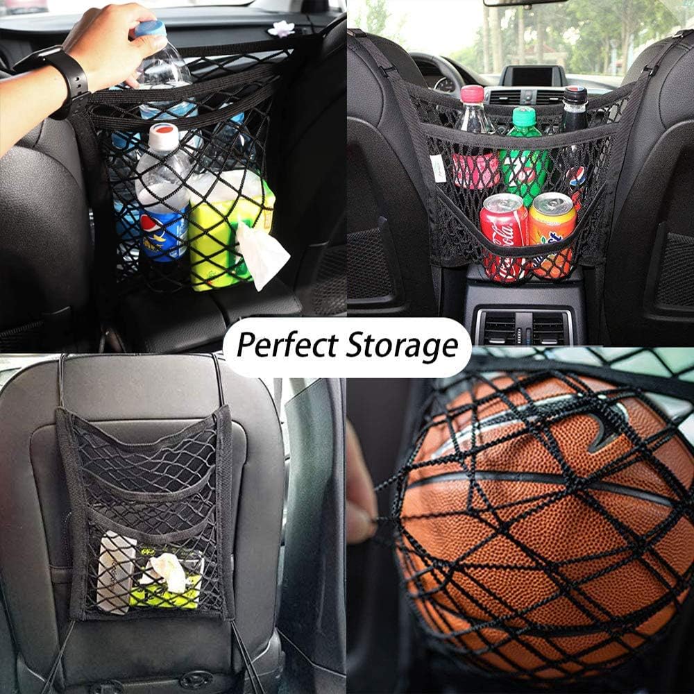 DYKESON Dog Car Net Barrier Pet Barrier with Auto Safety Mesh Organizer Baby Stretchable Storage Bag Universal for Cars, SUVs -Easy Install,Safer to Drive with Children and Pets, 3 Layers : Pet Supplies