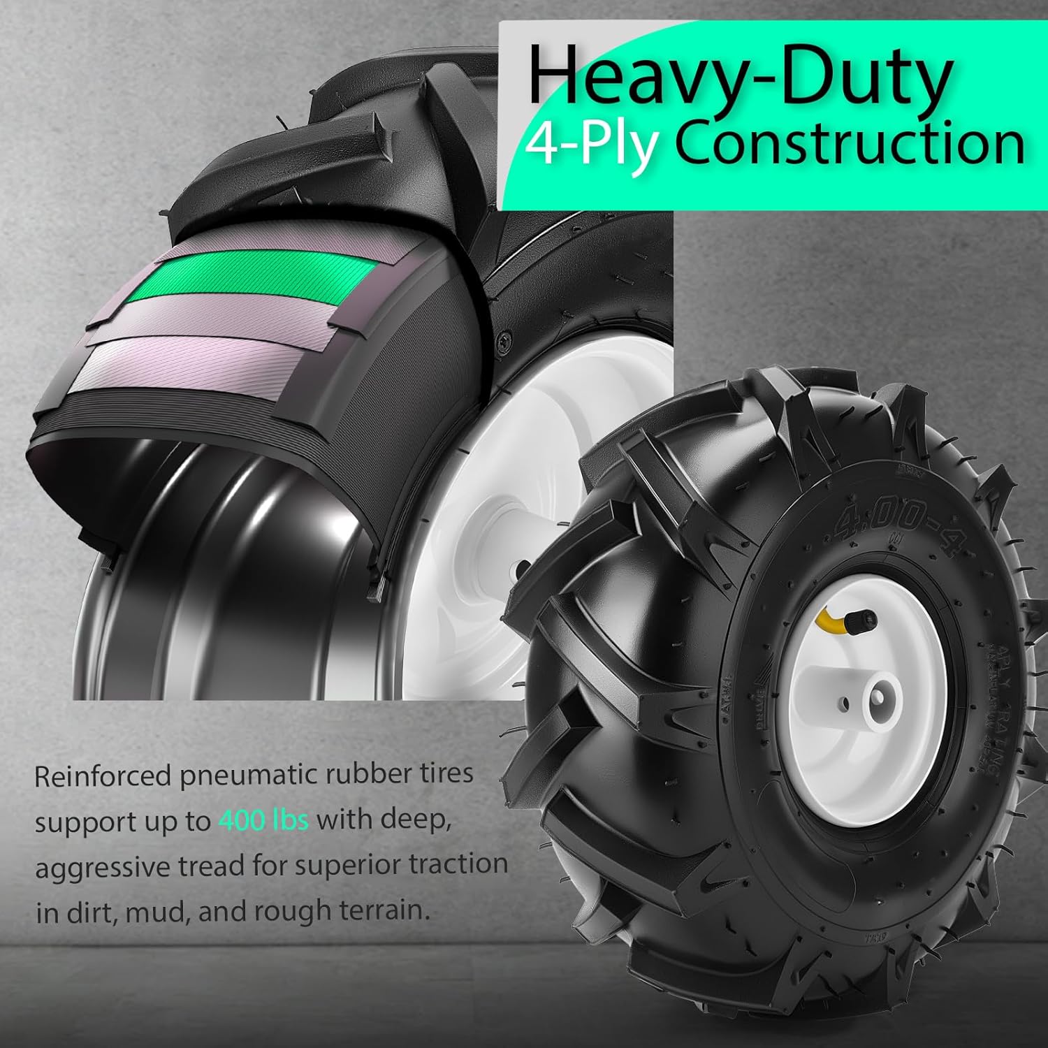 11x4.00-4" Tiller Tires and Wheels, (2-Pack 3/4" Axle Bore, 3-1/8" Centered Hub) 11x4.00-4" Tiller Tires Replacement for Craftsman & Troy-Bilt Garden Tractors, Tillers & Trenchers