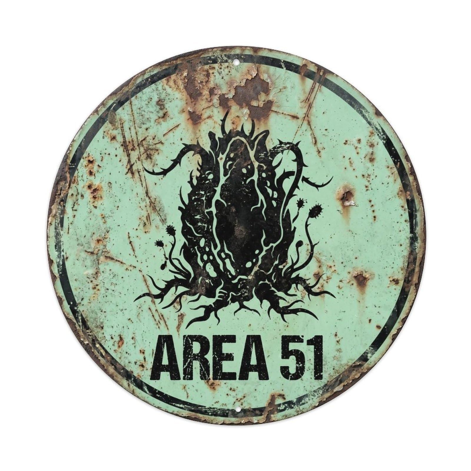 Cwbufd Vintage Style Alien Area 51 Alien Spore Vintage Metal Tin Sign Plaque Wall Decor For Cafe, Club Bar, Office, Garden Metal Poster 8X8inch