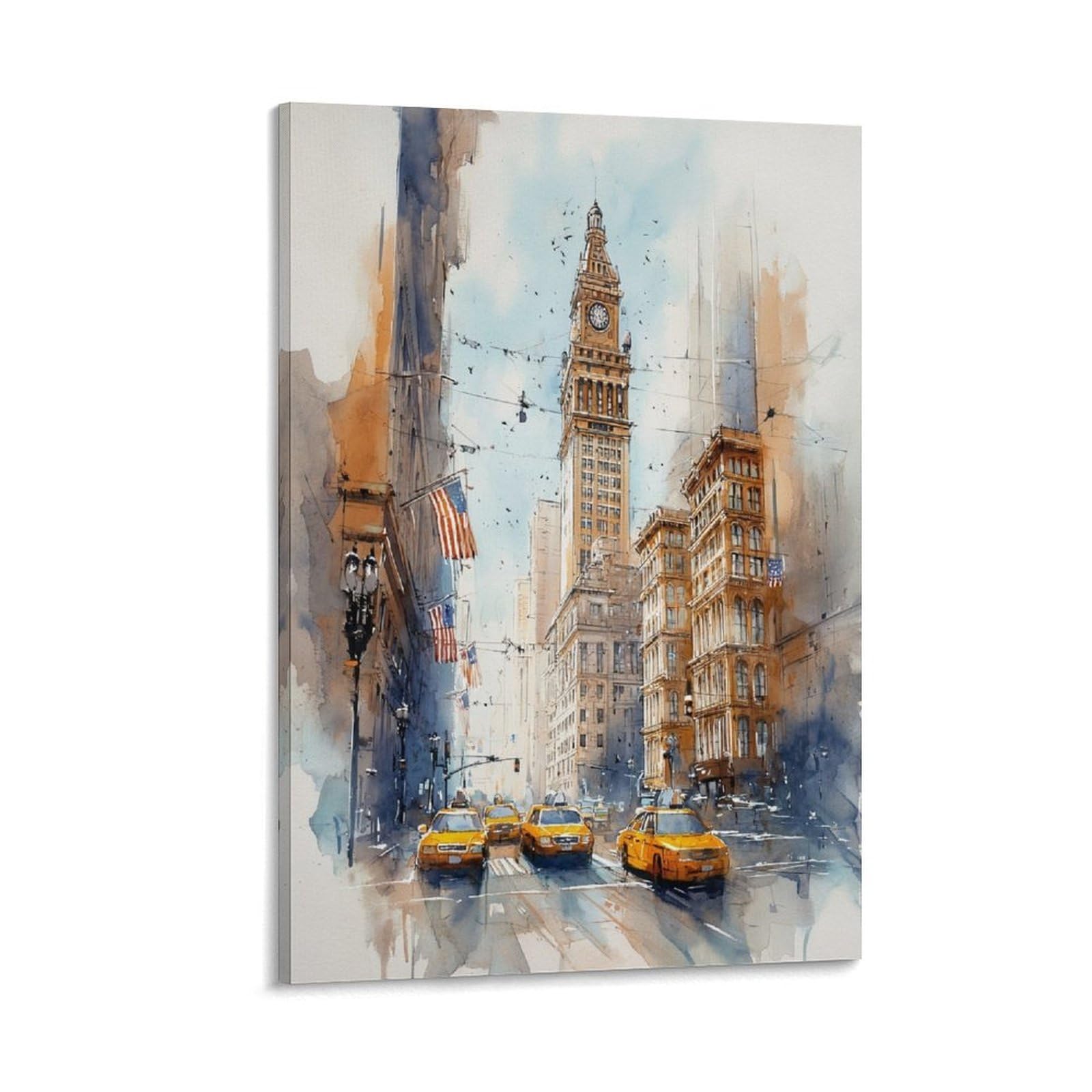XWYMXZ New York Watercolor Brooklyn Bridge 20x30inch(50x75cm) Vintage Travel Poster Watercolor Canvas Art