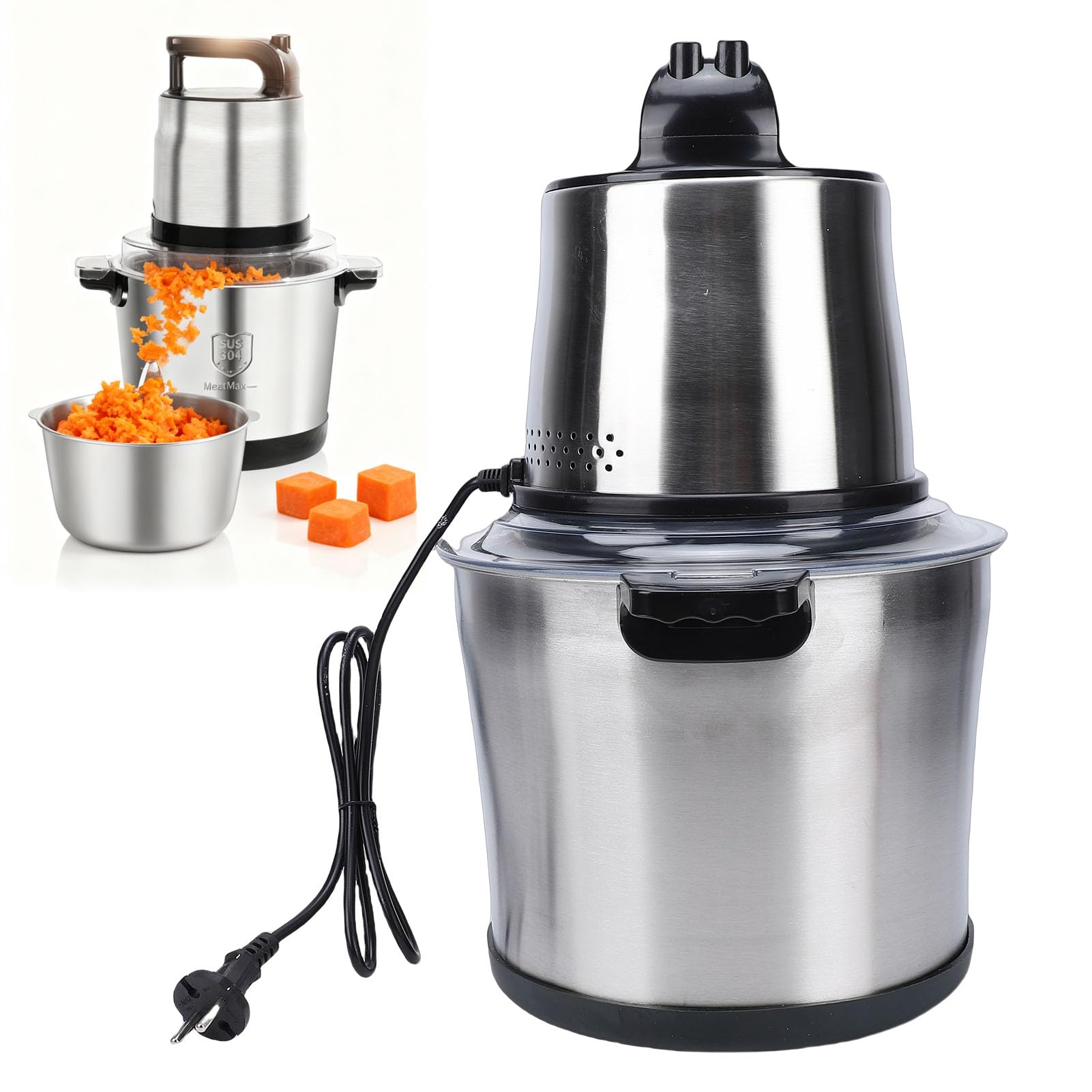 AMONIDA Hachoir à Viande, Robot Culinaire électrique 1800 W avec Bol en Acier Inoxydable de 10 L, Modes à Double Vitesse pour le Pétrissage de la Pâte à la Viande, aux Noix, aux Légumes et (Prise UE