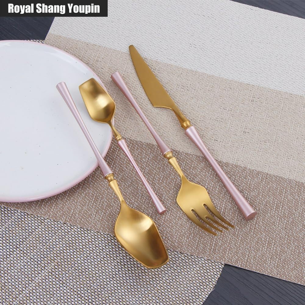 Squisita Piccola Vita Barbarica Oro Rosa Cucina Acciaio Inossidabile Posate Stoviglie Posate Set Di Posate Casa Ristoranti Banchetti Coltello Da Bistecca E Forchetta Cucchiaio Da Insalata (16 pezzi)