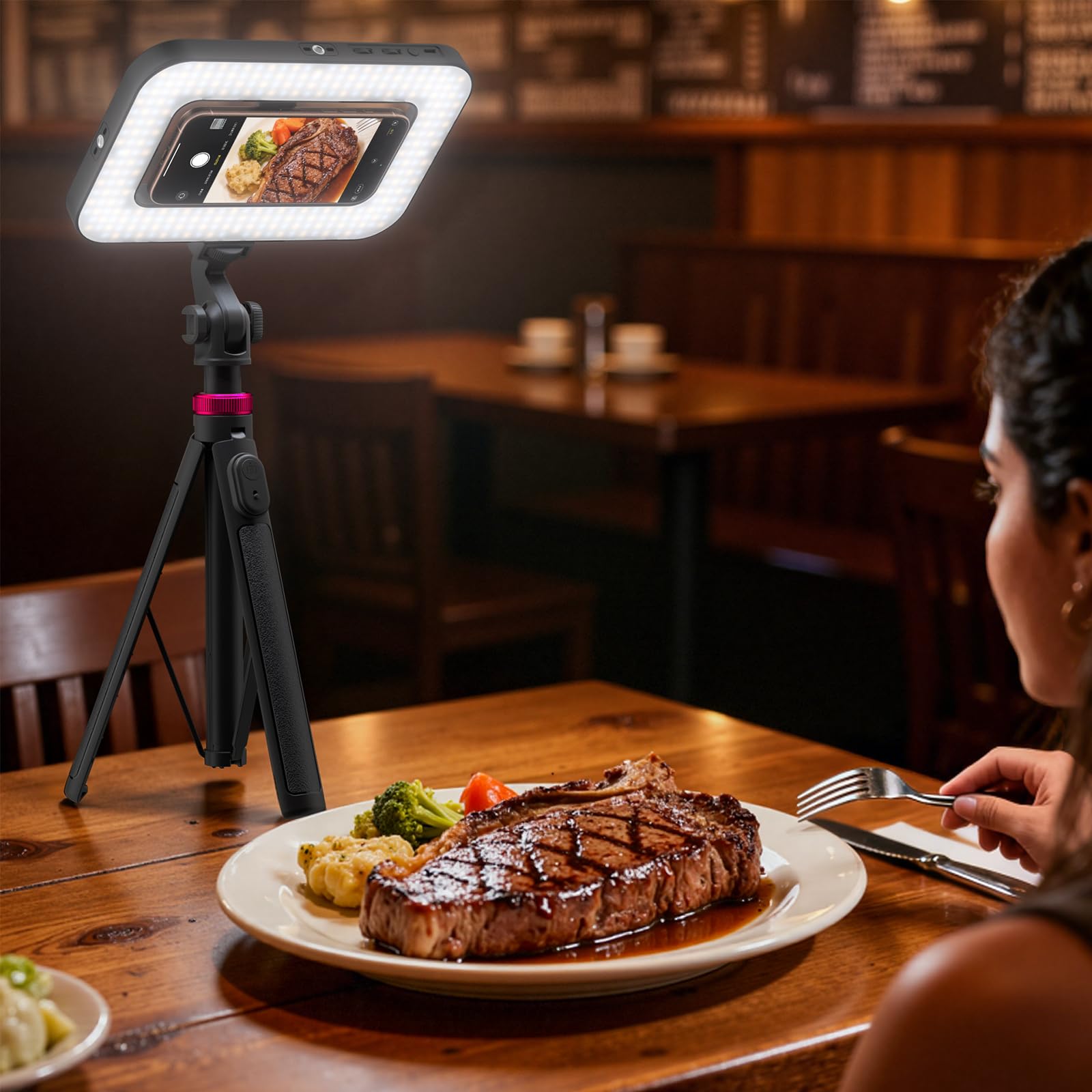 15W Ringlicht mit Stativ, 6000mAh Magnetisches Handy Stativ mit Ringlicht, 2500K–9000K Dimmbar, Tragbares Ring Light für Food Fotografie, Mukbang, Reise Vlog, Live-Stream, CRI＞95