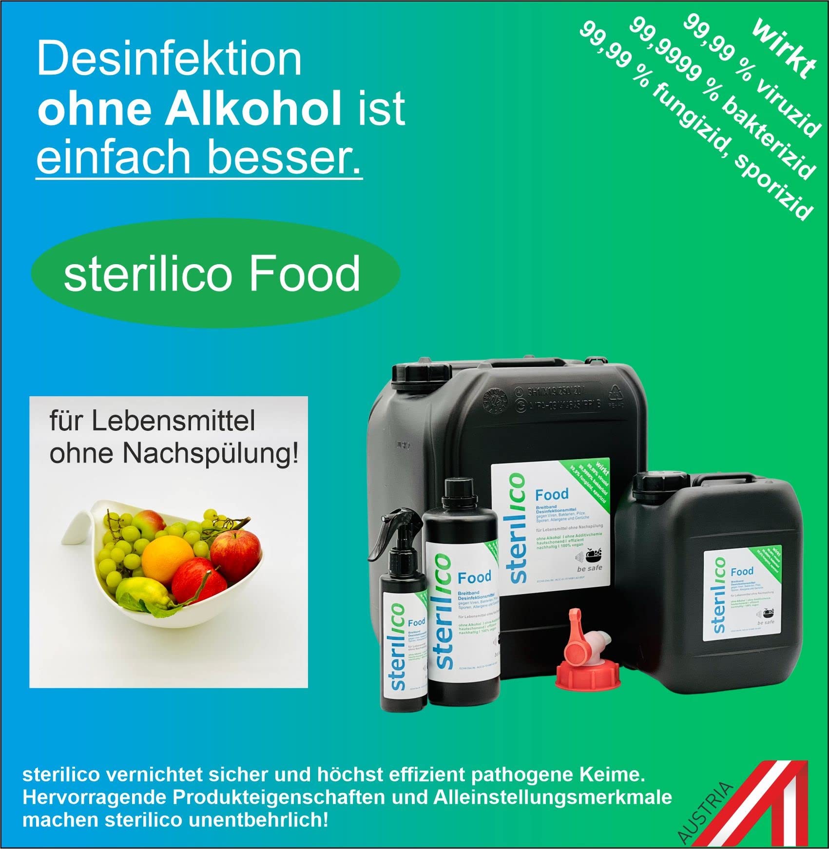 Food - Desinfektionsmittel Spray für Lebensmittel, Obst und Gemüse (250ml)