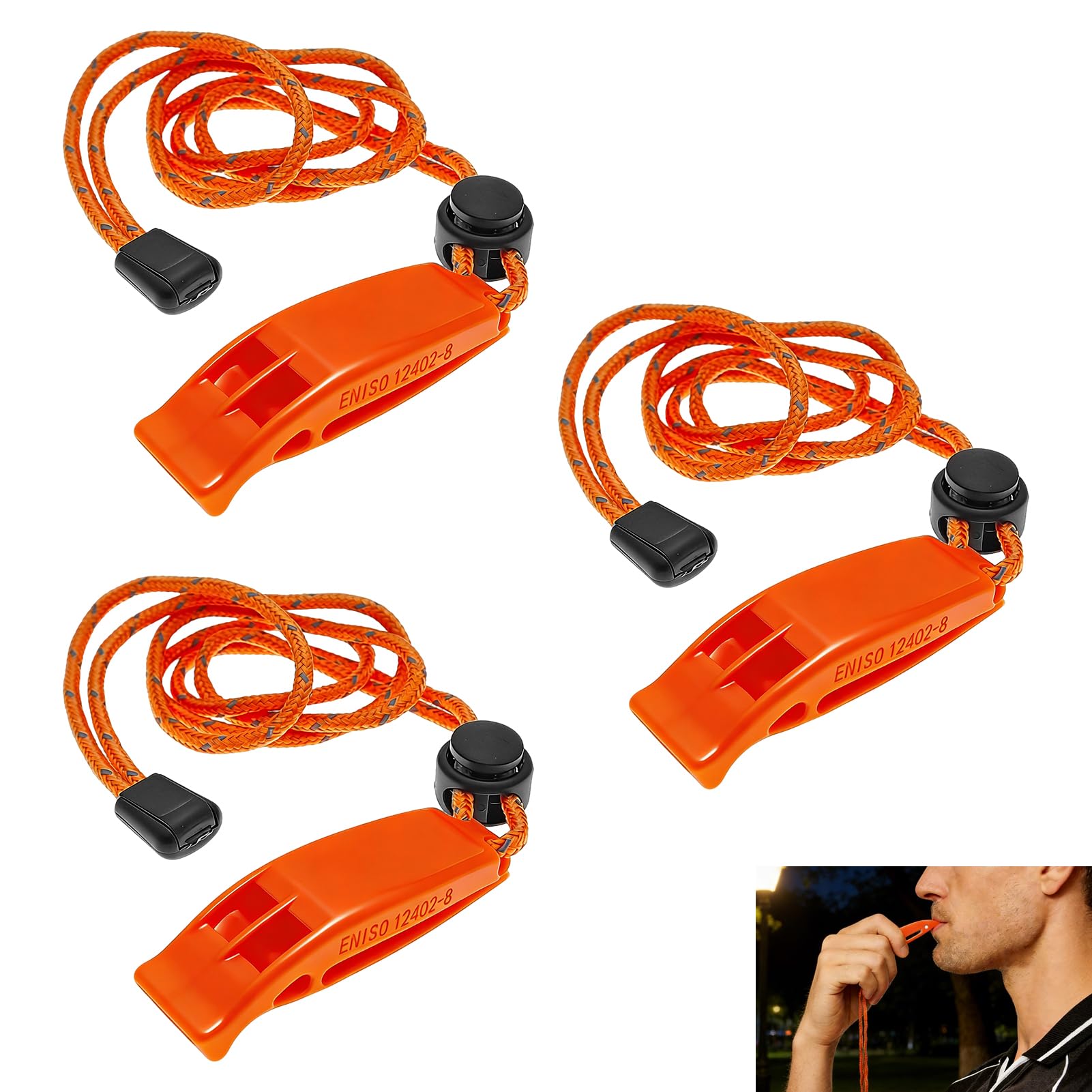 3 Pcs Emergency Whistle, Whistles with Reflective Lanyard, Emergency Survival Whistle Super Loud Signal Whistles, High Pitch Dual Chamber Whistle for Camping Hiking Mountaineering Boating Kayaking