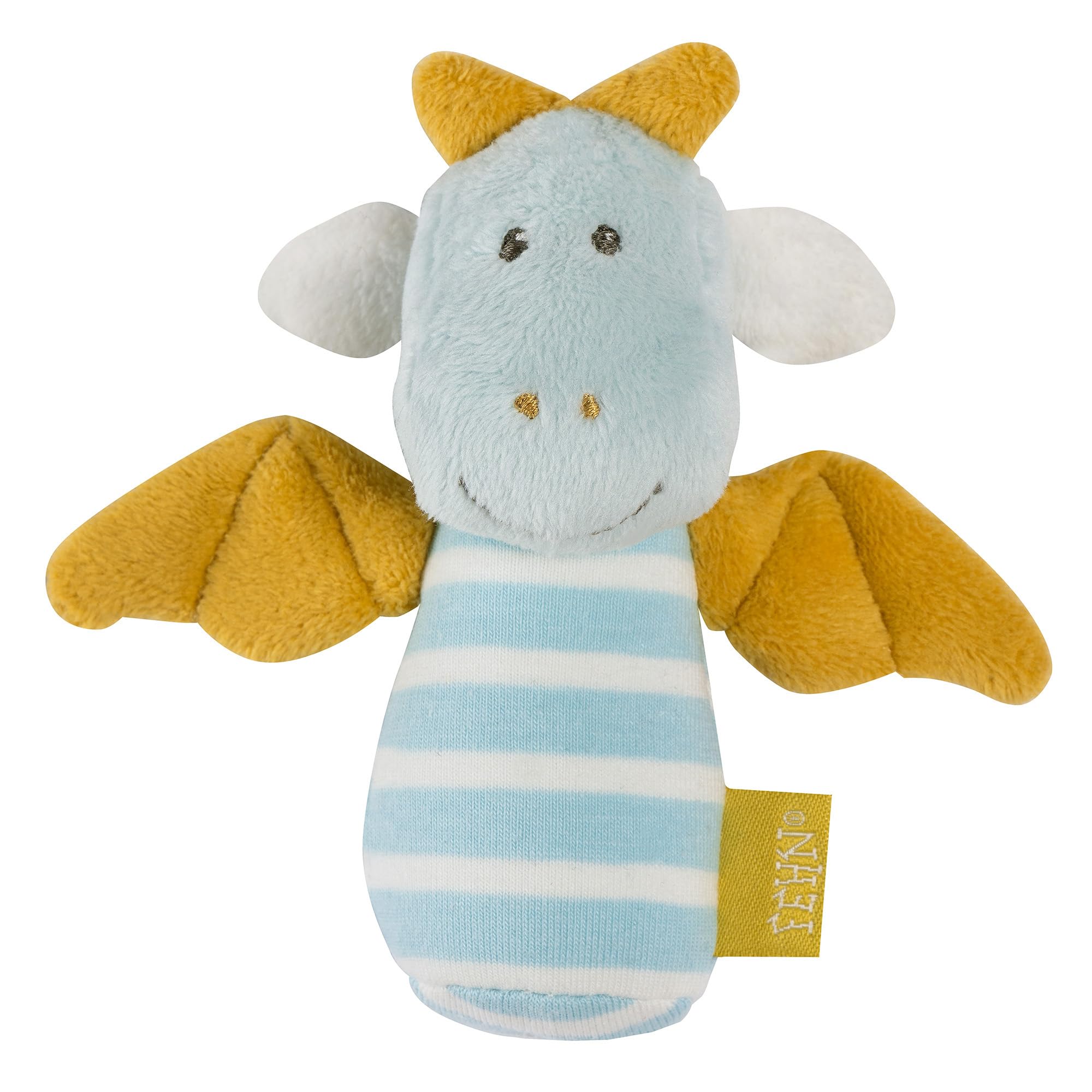 Fehn mini sonajero dragón, Juguete de agarre para hacer sonar, sentir y jugar, adorable animal de tela suave, juguete de motricidad como fiel compañero para bebés y niños pequeños de 0+ meses