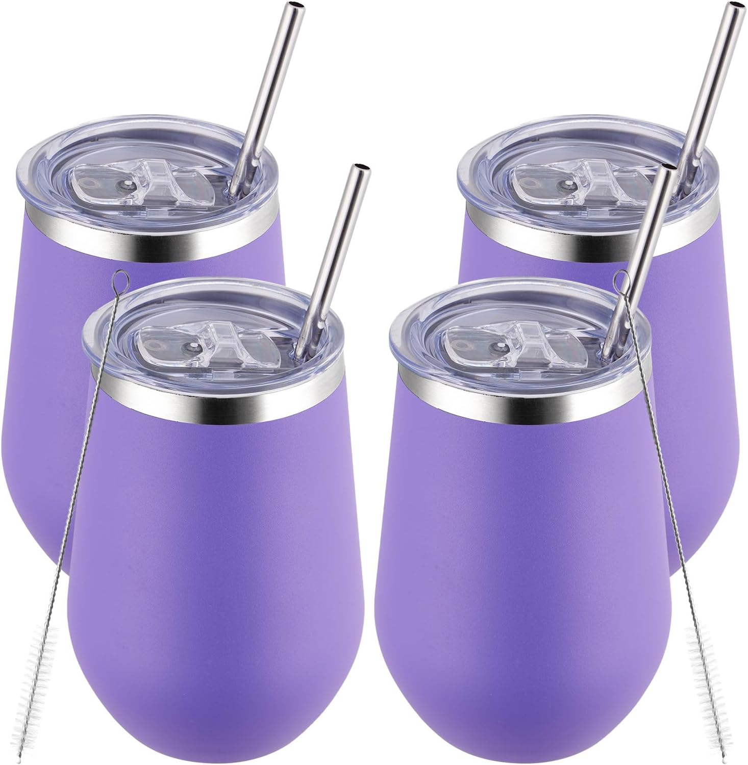 MEWAY 12oz Stainless Steel Wine Tumbler with Lid and Straw - Double Wall Stainless Steel Coffee Mug, Gift for Woman Under 10 dollars, 4 Pack Bulk tumblers(Purple,Set of 4)