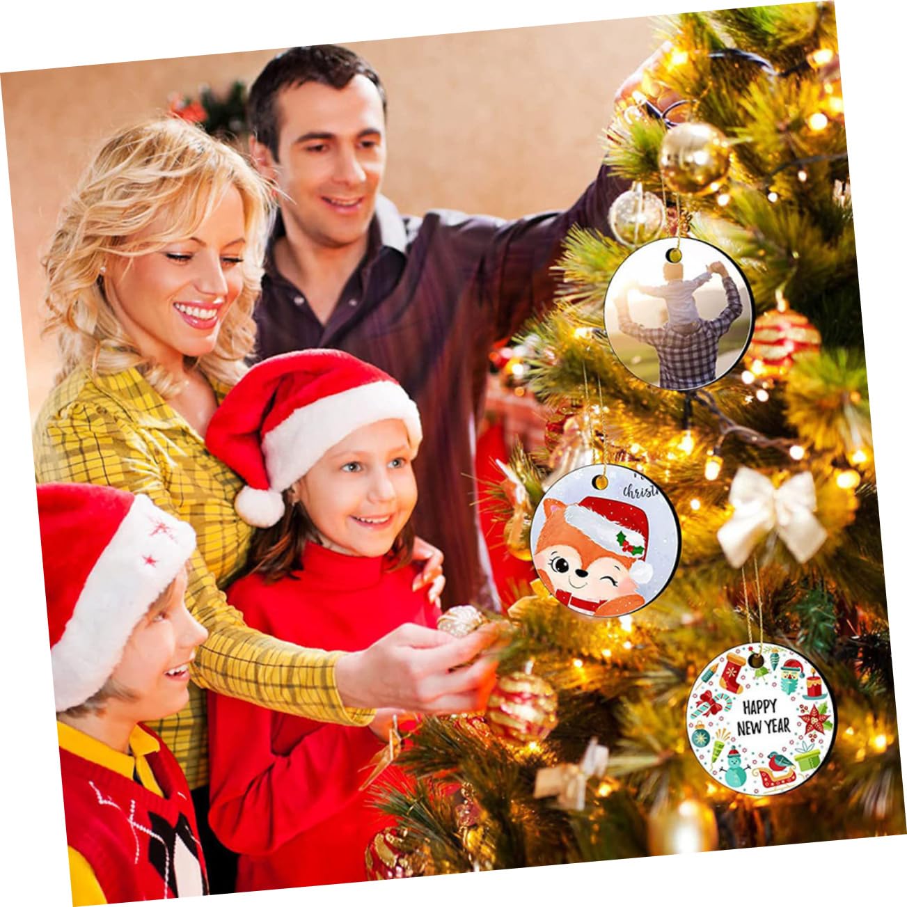 Cabilock 60 Piezas Encanto de sublimación de Navidad Decoraciones navideñas Adornos navideños Personalizados Colgantes de sublimación de Navidad Apoyo de diseño de Navidad decoración MDF