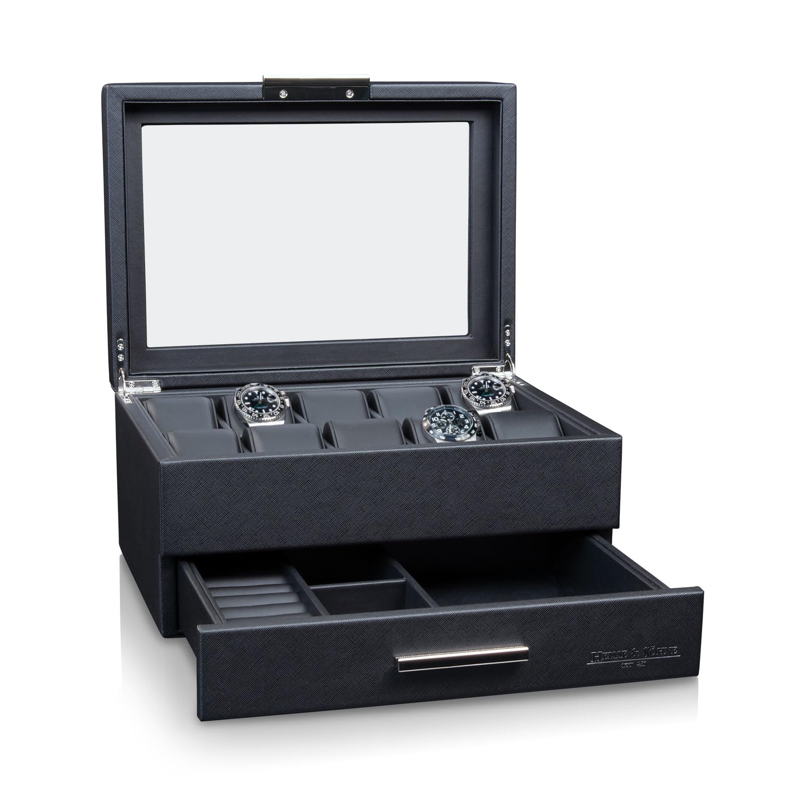 HEISSE & SÖHNE SEIT 1976® Uhrenbox Heron 10+ - Schwarz