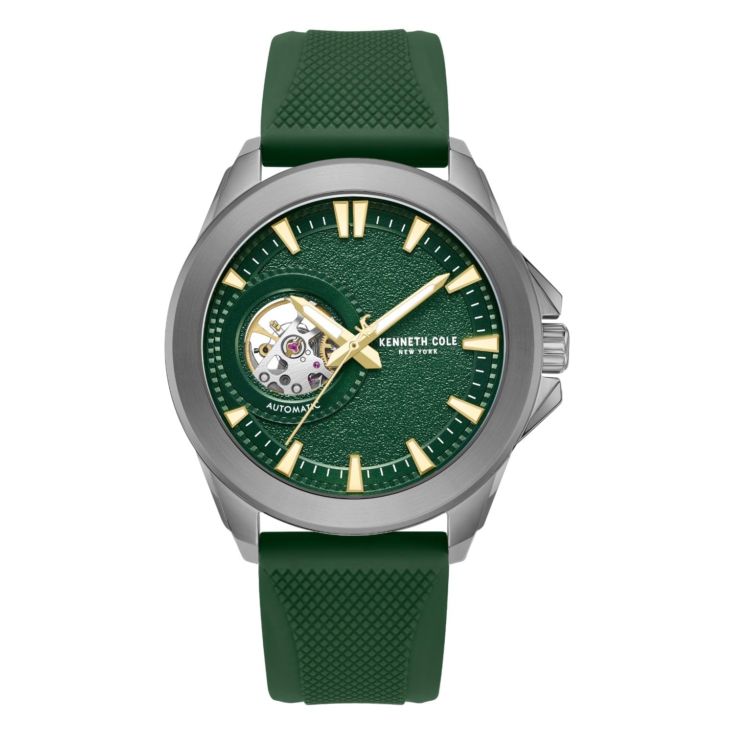 kenneth cole automatic green round dial men's watch | silicon strap material | watches for men analog - kcwgz0103902mnw