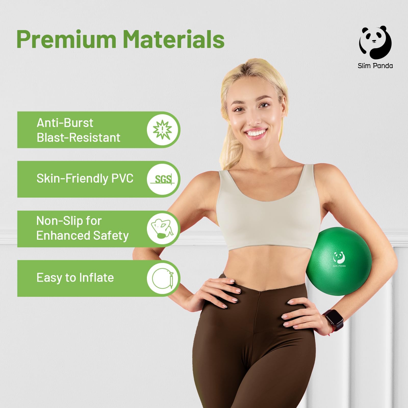 Slim Panda Palla Pilates Piccola,23-25cm Anti Scoppio Antiscivolo Palla Ginnastica con Cannuccia Gonfiabile,Soft PVC Palla daYoga per Fitness
