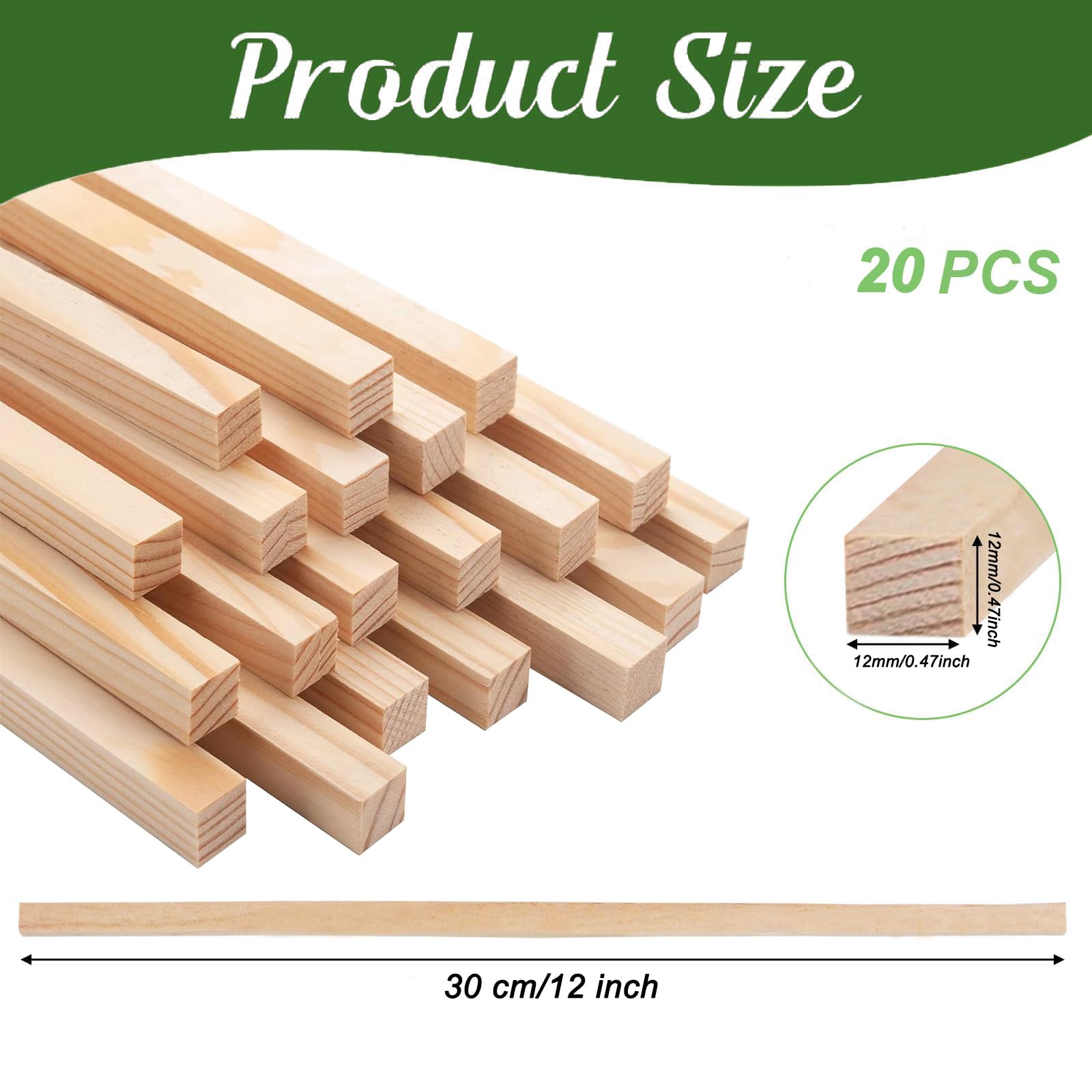 Square Wooden Dowel Rods Dowel Rods Wood Sticks Wooden Square Dowel Rods for Crafting,Unfinished Square Hardwood Sticks for Arts and DIYers DIY Projects - Image 2