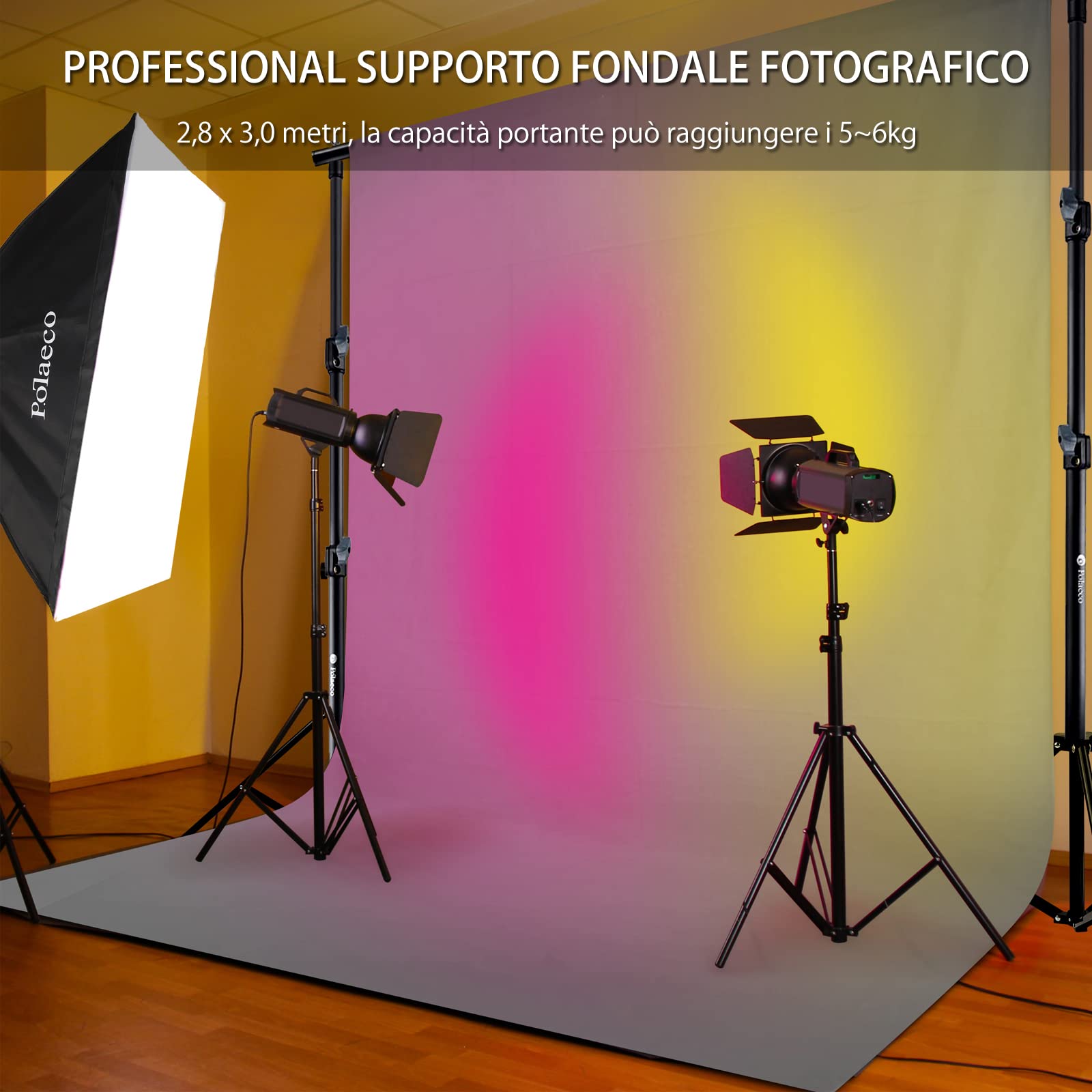 Soporte de Fondo 2,8x3M Kit de Soporte Ajustable con 6 Pinzas de Resorte y 2 Bolsas de Arena para Estudios de Fotografía Fiesta y Boda
