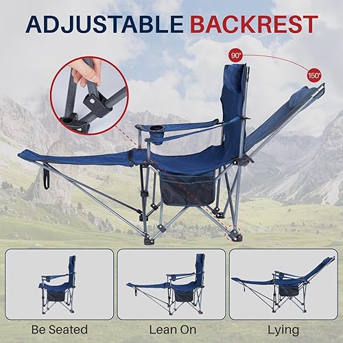 Miniatura 6 de Sillas de camping plegables reclinables Reposapiés 3 en 1 silla de playa portátil sillas de bronceado con mochila Silla de césped plana para
