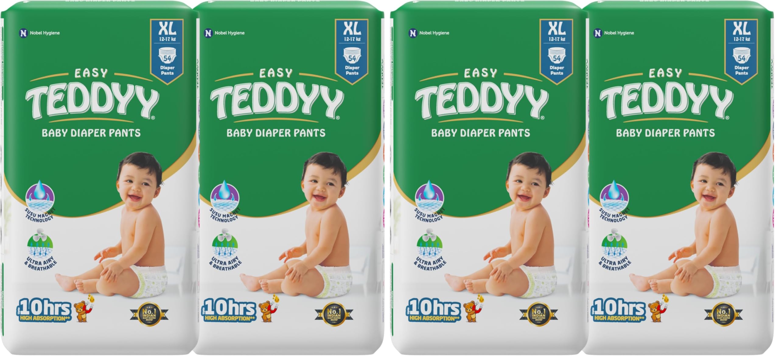 TEDDYY Baby Easy Extra Large Diaper Pants 108 Count (Pack of 4), 12-17 kgs, 12 hrs Leak Protection, Anti - Bacterial
