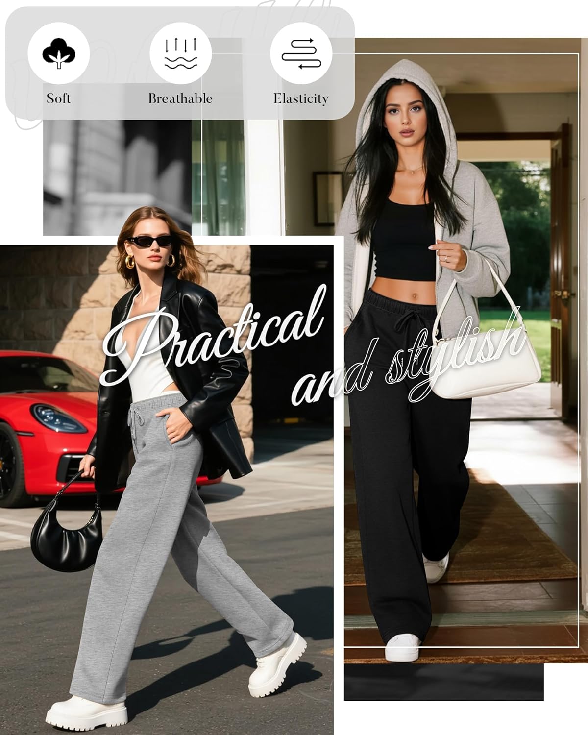 4 Pack Women's Wide Leg Sweatpants Drawstring Lounge Joggers for Women Straight Pants Elastic Waist with Pockets - Image 3