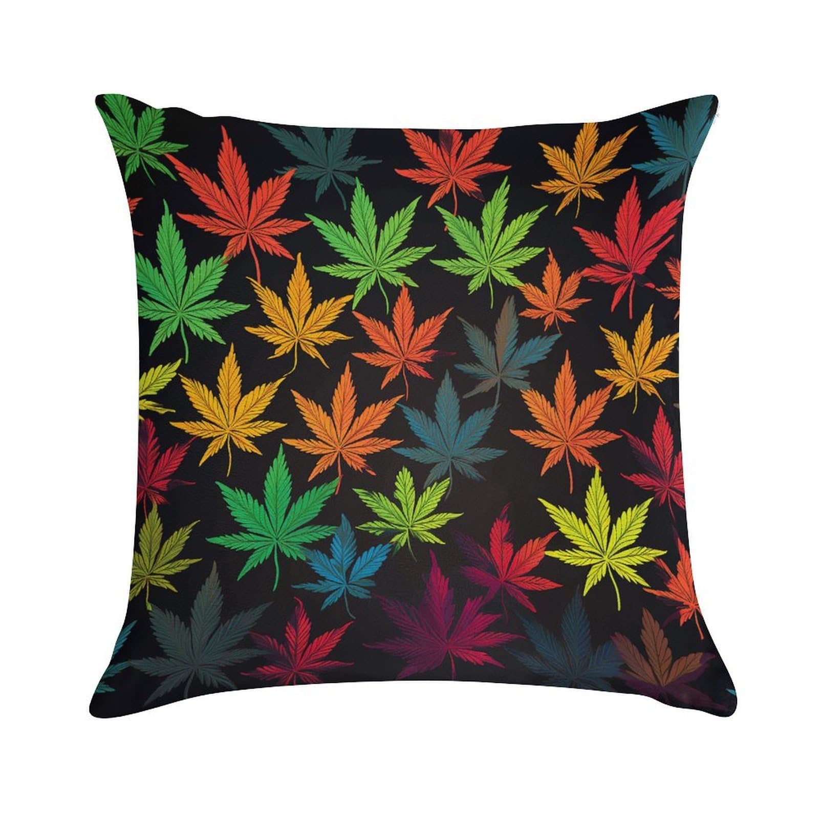 VstaDank Colorful Cannabis Leaves Throw Pillow Cover Square Lumbar Throw Pillow Case Soft Decorative Cushion Cases Short Plush Pillowcase with Zipper Luxury Cozy Pillows Shams for All Seasons