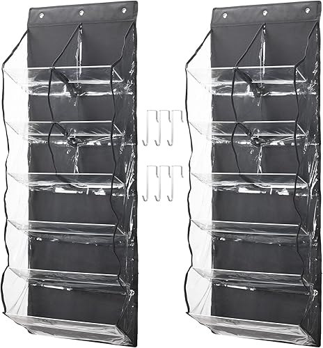 Miniatura 1 de Woanger Organizador de zapatos transparente para colgar sobre la puerta, 2 piezas, soporte para zapatos de 6 niveles con bolsillos profundos, 6
