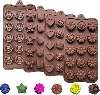 KRLIFCSL Flower Shape Baking Mold Candy Mold, Silicone Chocolate Molds including Tulip Rose, Ideal for Wedding Festival Parties & Novelty Gift Molds, Pack of 4. (Flower Mold)