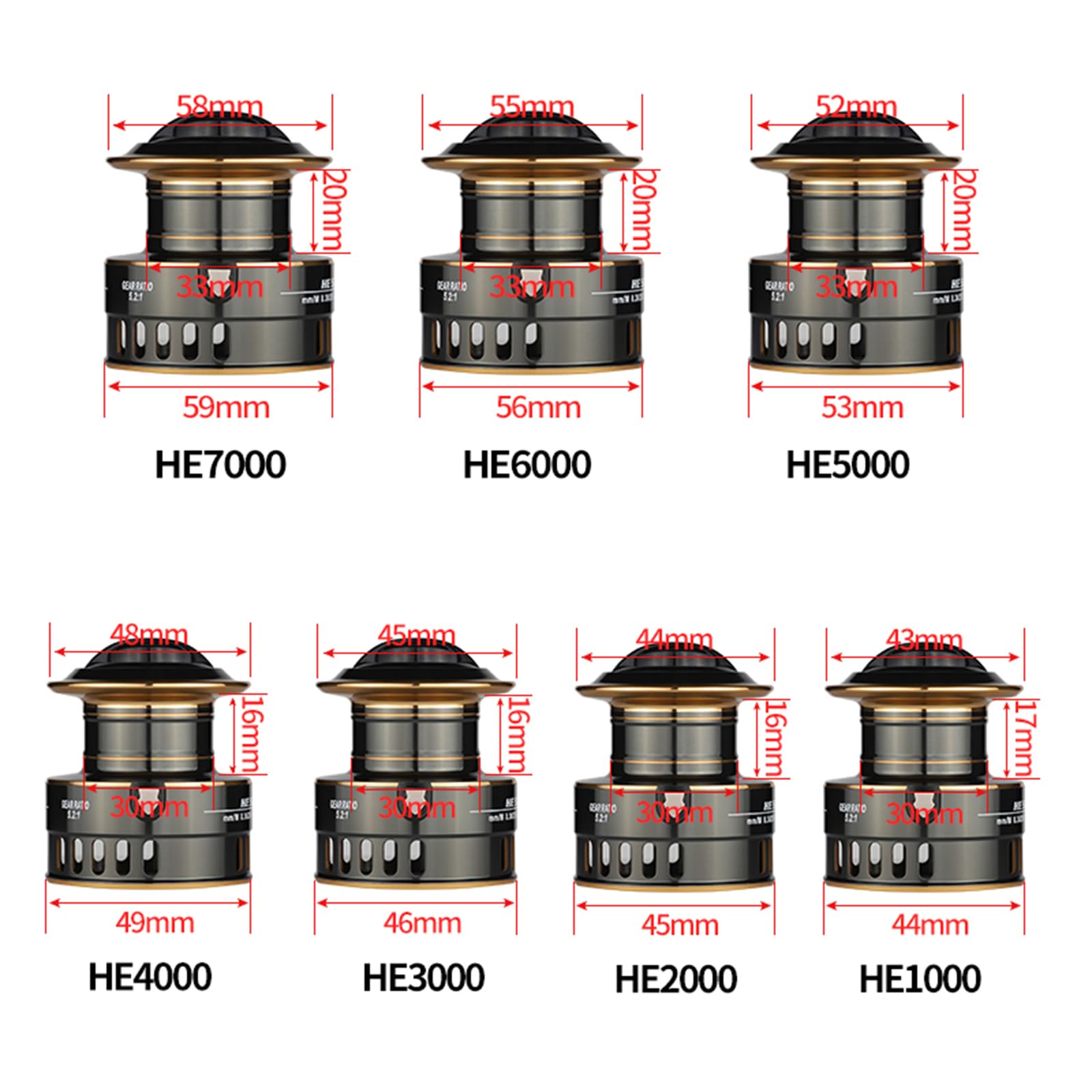 Mulinello 22LBs Drag HE1000-7000 - Mulinello professionale per pesca alla carpa, rapporto di trasmissione 5, 2:1, pesca Sea Tackle