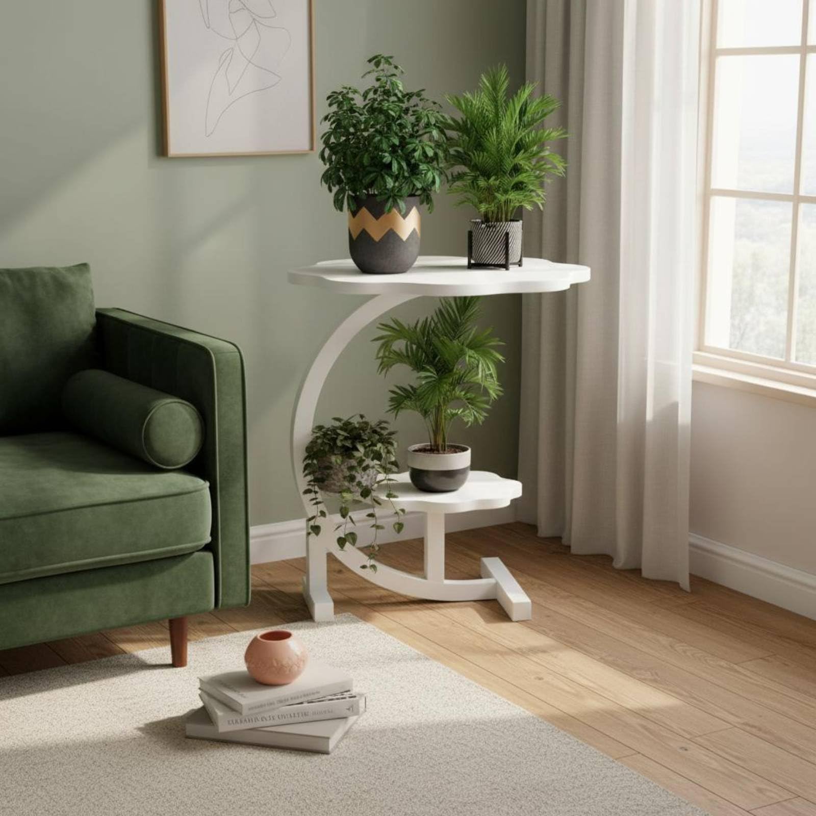 Étagère à Plantes sur Luxueux Étagère à Fleurs sur Pied Anti-Rouille Porte-Plantes Vertical En Métal pour Fleuristes, Balcon, Terrasse , Blanc , Blanc Ivoire