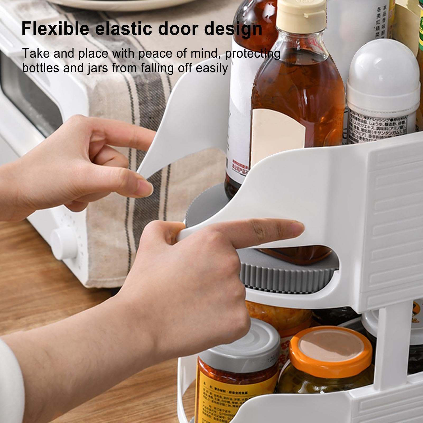 Étagère à épices rotative – Organiseur d'armoire de cuisine, boîte de rangement à épices | Étiquettes effaçables, étagère à épices coulissante robuste pour épices, organisateur carrousel carré