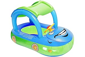 iGeeKid Inflatable Baby Float with Canopy for 6-36 Month-Olds (Light Blue)