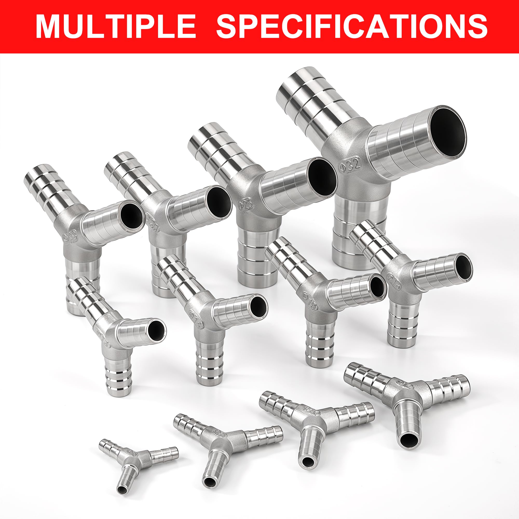 ERGAOBOY 2 Stück 304 Edelstahl Y Barbed Fitting Schlauch Barb, 1/2 BSP 3 Weg Splitter Adapter für Wasser Kraftstoff Luft