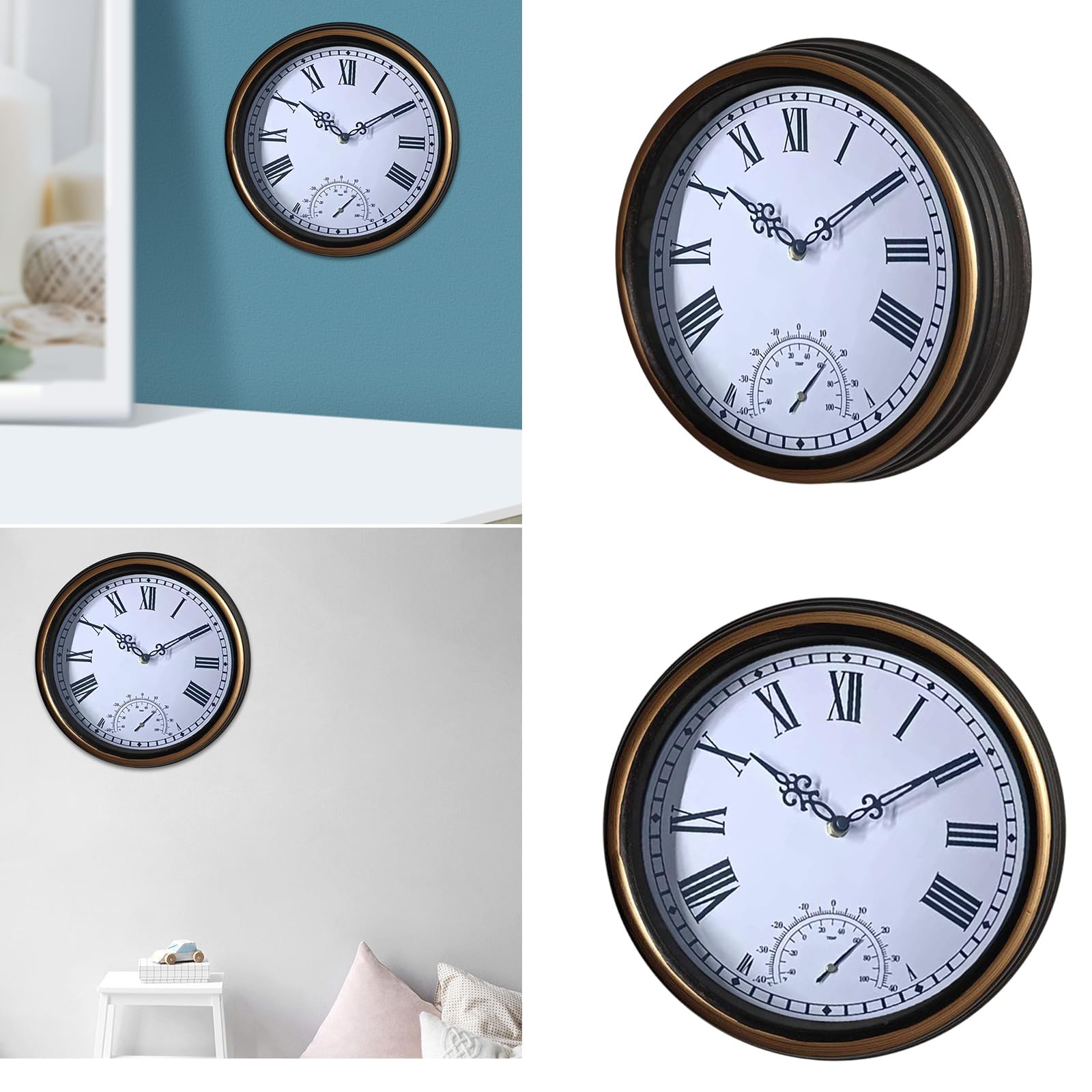 Shurhome 12in Outdoor Wall Clock Clock with for Garden Outdoor Wall Elegant Decorative Clock Home Decors