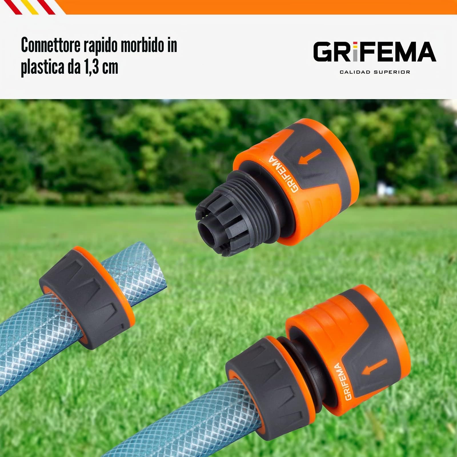 GRIFEMA GE1201 Attacco Rapido per Tubo 1/2" 12,5 mm 5/8" 15 mm Connettore Universale Grigio Arancione