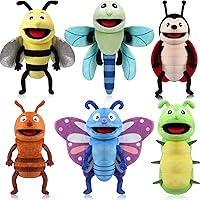 Vista 9 de Lenwen 6 marionetas de mano de animales a granel con boca de trabajo de 10 pulgadas, marionetas de felpa para niños pequeños, narración de cuentos