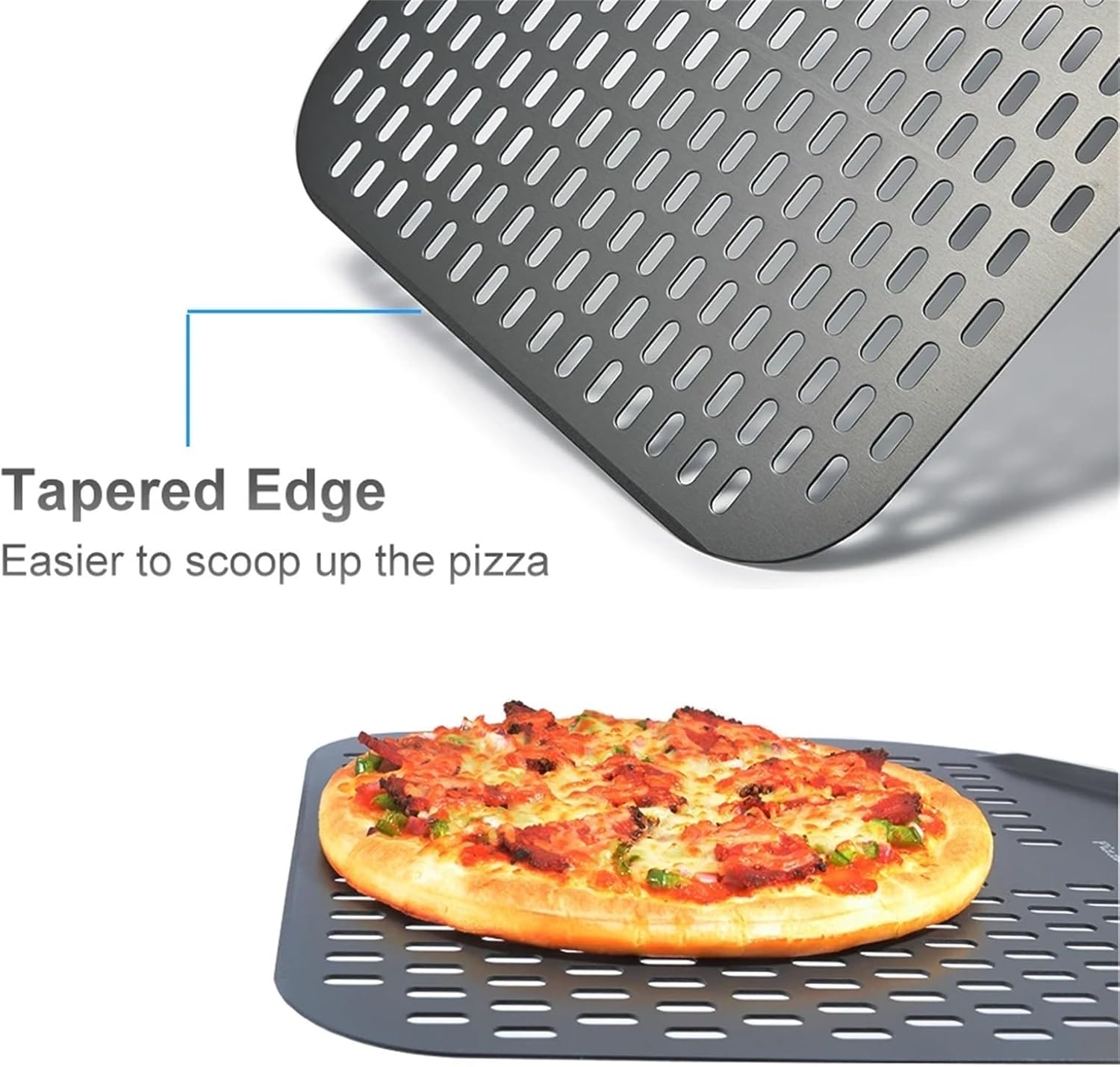 Perforated 13" Square Pizza Peel, 9" Round Spatula, 43" Copper Brush With Scraper, Oven Tool 3 Piece Set, Long Red Handle, Compatible With All Oven, Hook