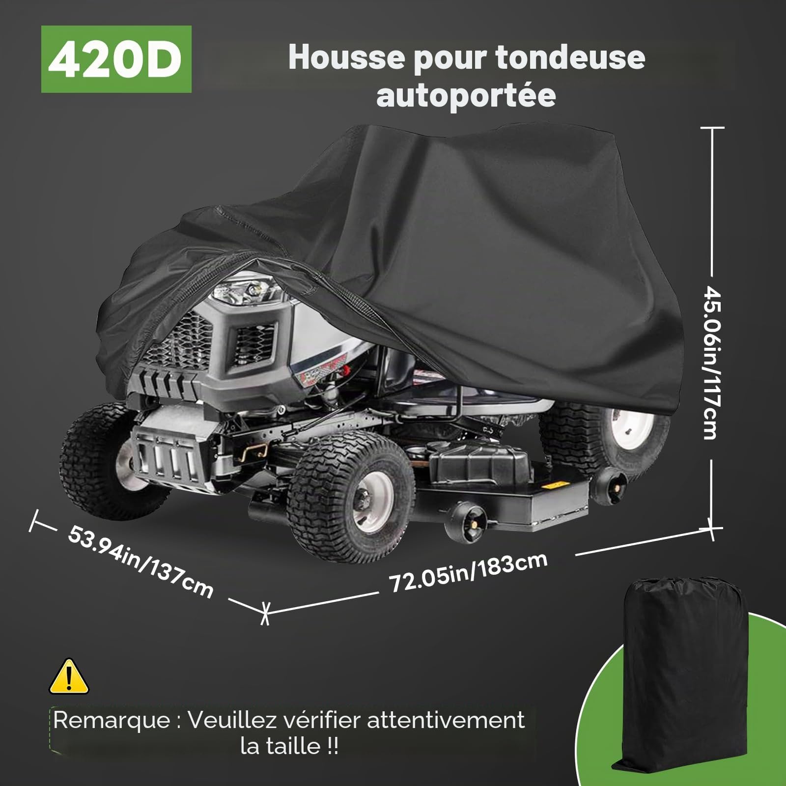 Housse de Tracteur de Jardin Oxford 420D Housse Tondeuse Autoportée | 183 X 137 X 117 cm Bâche de Protection Tracteur de Pelouse Coupe-Vent, Anti-Pluie, Anti-Poussière et Anti-UV