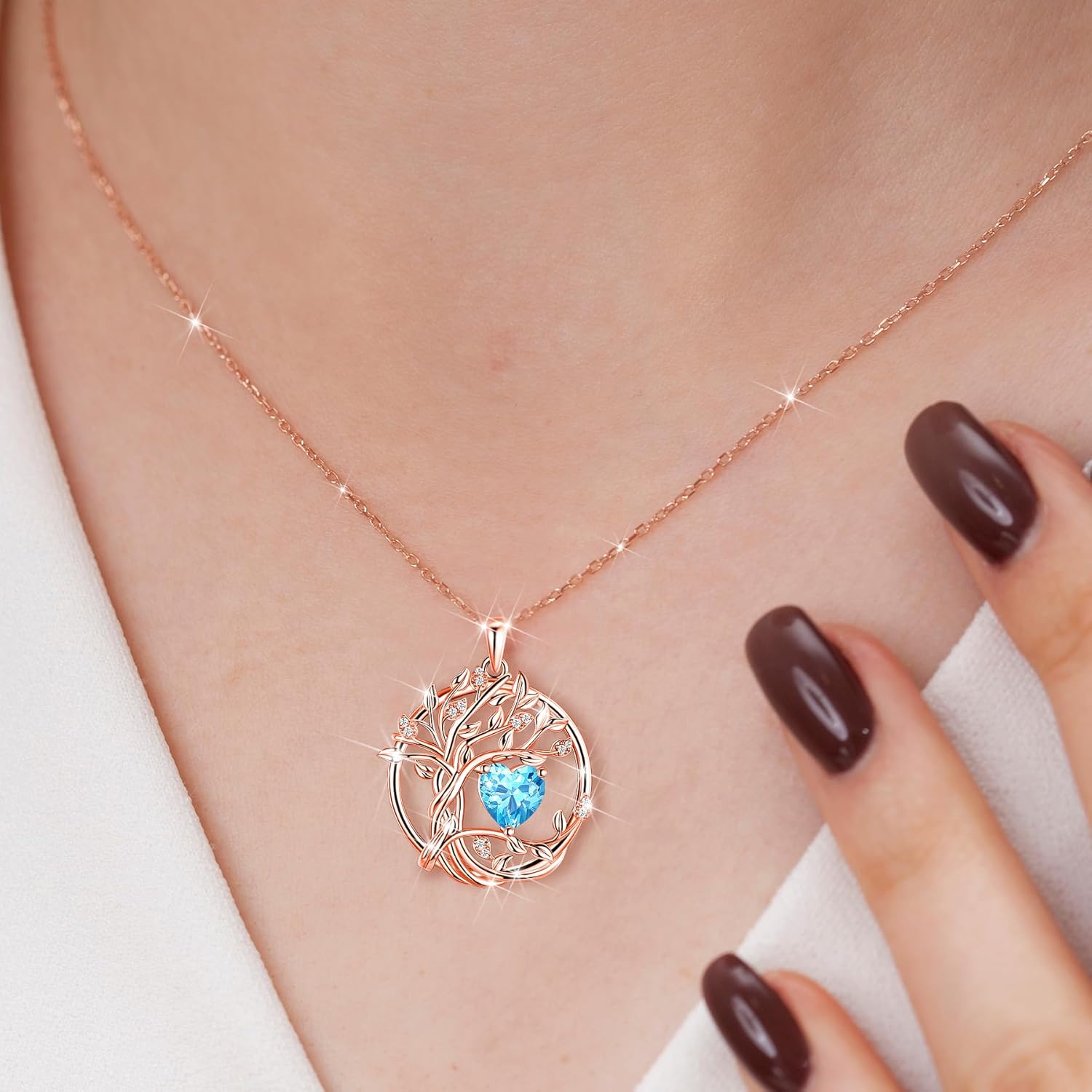 S925 Necklace for Women, Tree Of Life Jewelry, Sterling Silver Birthstone Necklace for Women, Gifts For Wife, Mom, Daughter, Anniversary Birthday Wedding Valentines Day